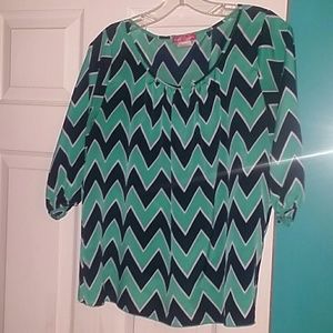 Juniors Blue and White Chevron h/s Blouse